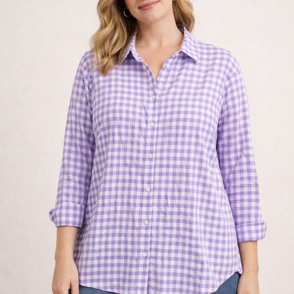 J. Crew Lightweight Cotton Lavender Gingham‎ Button-Down Shirt 10T